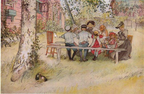 The spring season calls us back outdoors. "Breakfast Under the Big Birch," 1895, by Carl Larsson. National Museum of Sweden. (Public Domain)