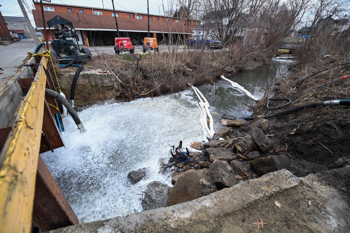 A view of a waterway near the site of a train derailment in East Palestine, Ohio, on Feb. 16, 2023. (Alan Freed/Reuters)