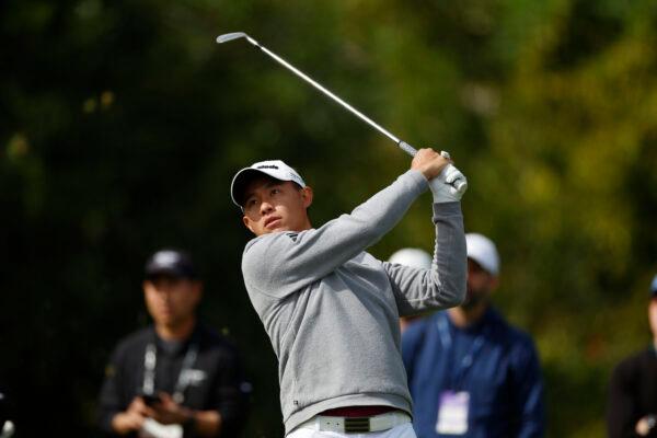 Collin Morikawa hits from the sixth tee during the second round of the Genesis Invitational golf tournament at Riviera Country Club, in the Pacific Palisades area of Los Angeles on Feb. 17, 2023. (Ryan Kang/AP Photo)