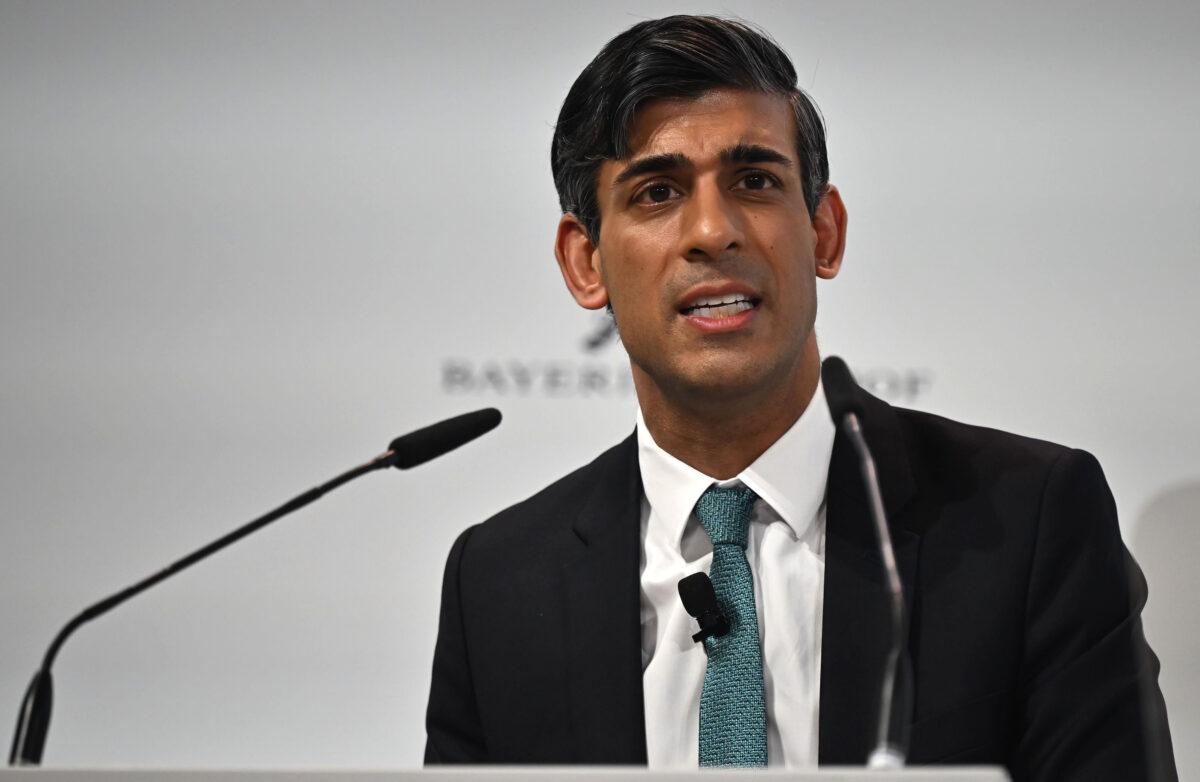 Britain's Prime Minister Rishi Sunak addresses participants at the Munich Security Conference in Munich, southern Germany, on Feb. 18, 2023. (Ben Stansall/WPA-Pool/Getty Images)