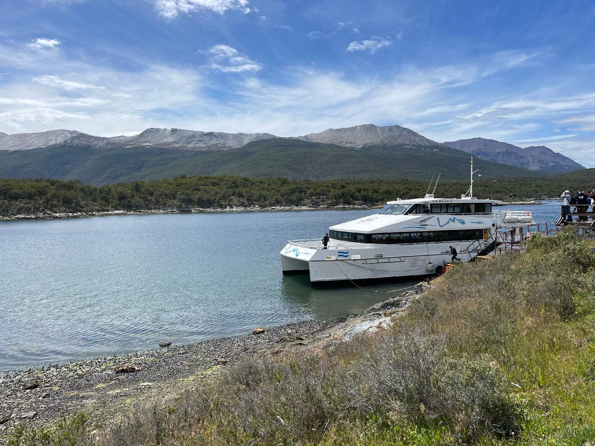 A catamaran picks up visitors in Tierra del Fuego National Park for lunch and a sail around the Beagle Channel. (Courtesy of Lesley Frederikson)