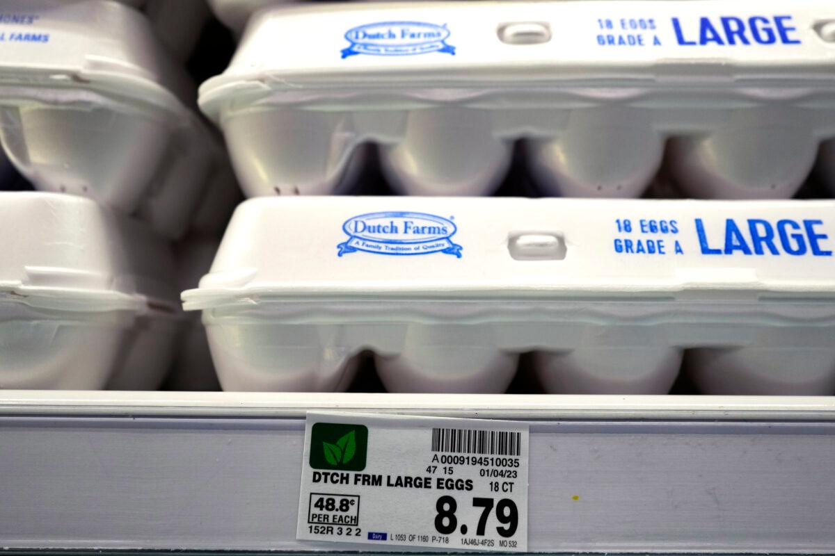 The price of a dozen eggs at a grocery store in Glenview, Ill., on Jan. 10, 2023. (Nam Y. Huh/AP Photo)