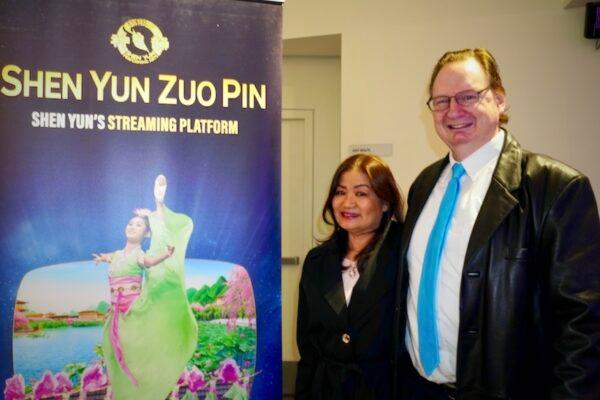 Annan and Darren Hallam attended Shen Yun Performing Arts at the Tobin Center for the Performing Arts, on Feb. 18, 2023. (Sally Sun/The Epoch Times)
