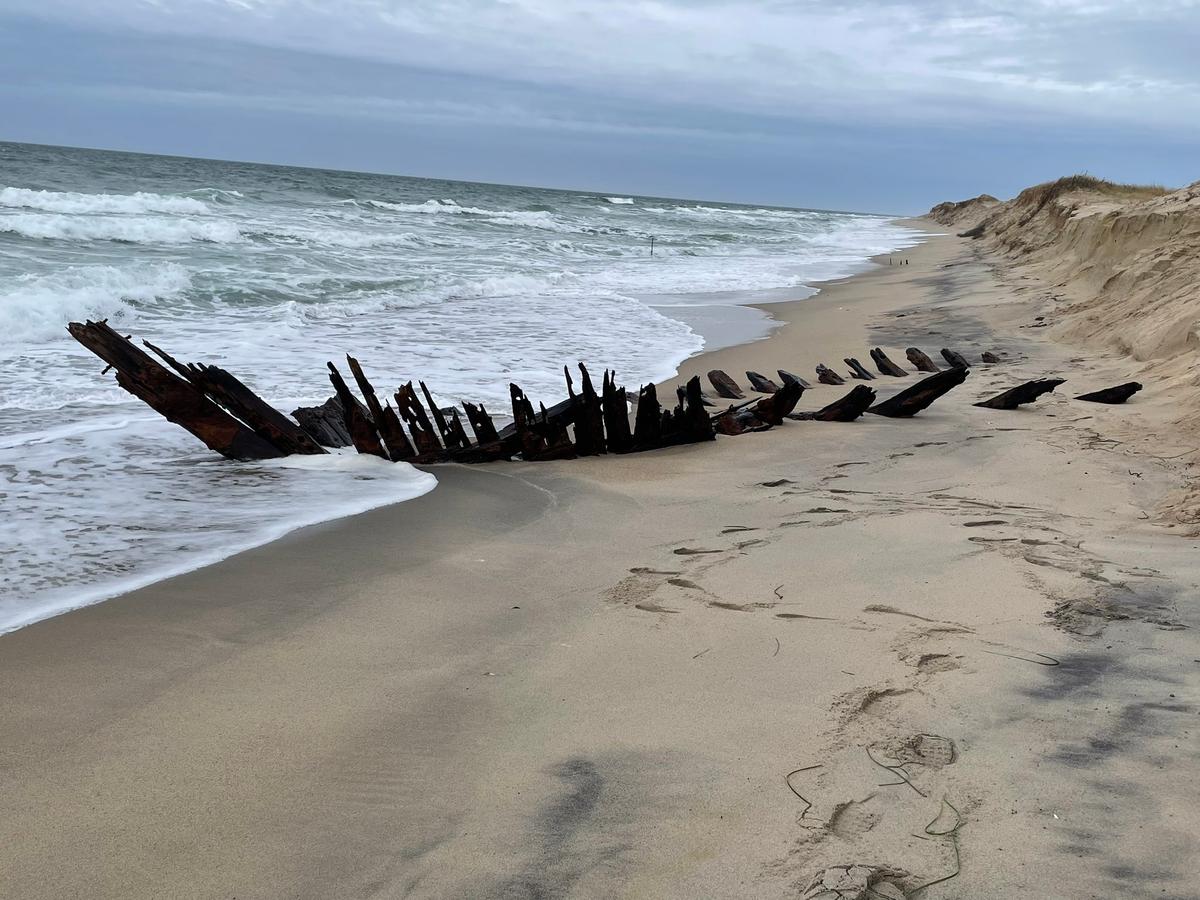 A shipwreck was discovered on the south shore of Nantucket on Dec. 2, 2022. (Courtesy of Matt Palka)