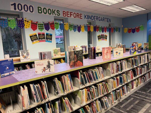 Children's books are displayed in the Alachua branch of the Alachua Country Library District in Florida on Feb. 17, 2023. (Nanette Holt/The Epoch Times)