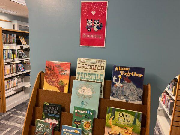 Children's books are displayed in a library in Florida on Feb. 17, 2023. (Nanette Holt/The Epoch Times)