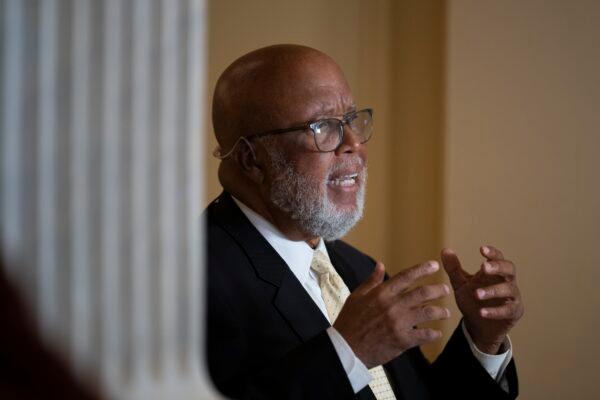 Committee Chairman Rep. Bennie Thompson (D-Mass.) does a television interview after leaving the final meeting of the House Select Committee to Investigate the Jan. 6 Attack on the U.S. Capitol in the Canon House Office Building on Capitol Hill in Washington on Dec. 19, 2022. (Drew Angerer/Getty Images)