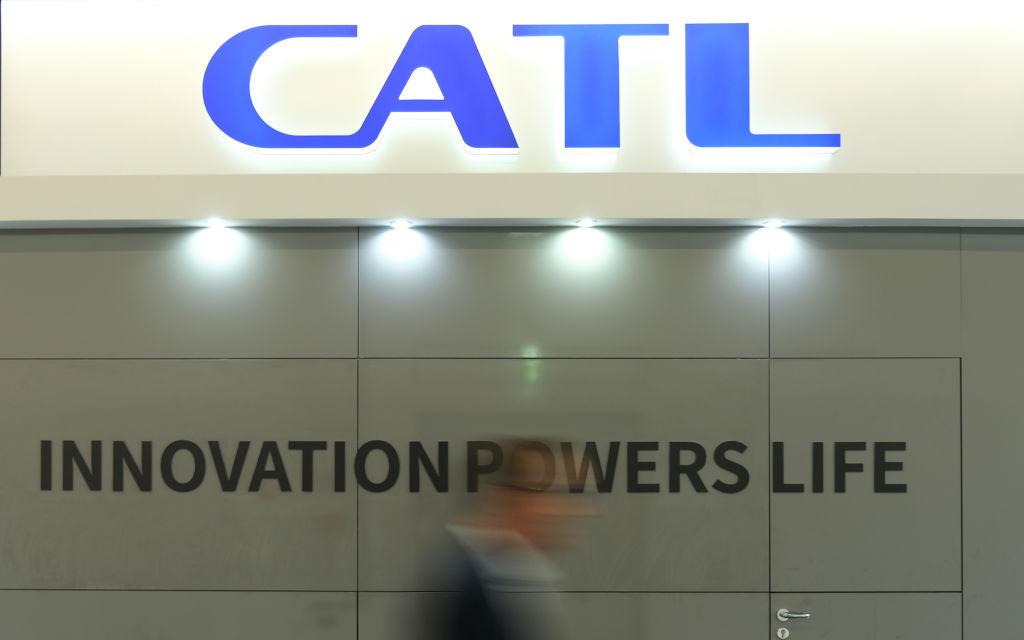   The exhibition display of CATL, a Chinese electric battery maker, stands at the 2019 IAA Frankfurt Auto Show in Frankfurt am Main, Germany, on Sept. 11, 2019. (Sean Gallup/Getty Images)