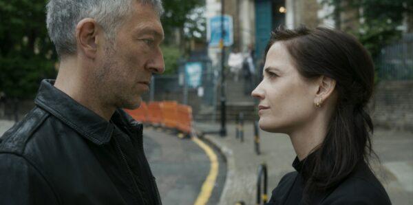 French mercenary Gabriel Delage (Vincent Cassell) and British Home Office official Allison Rowdy (Eva Green) confront secret enemies and hidden turncoats, in "Liaison." (Ringside Studios)