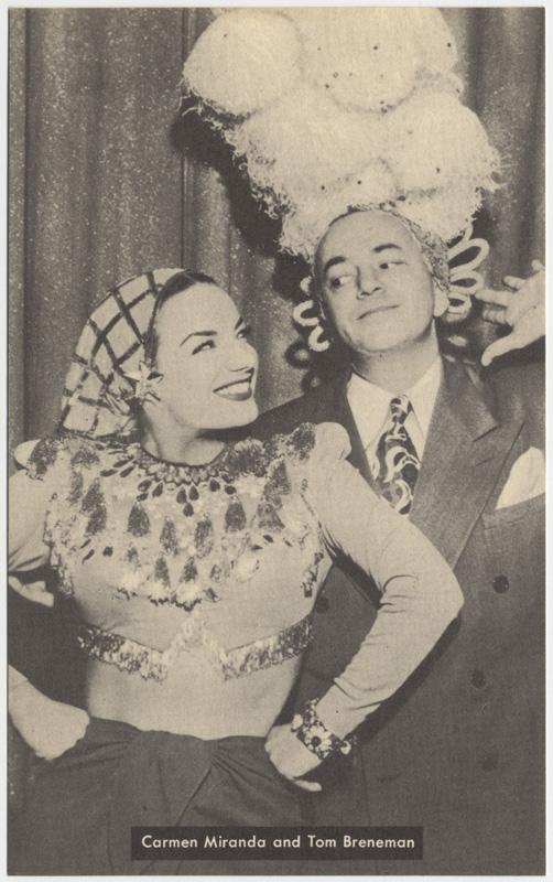 Carmen Miranda and Tom Breneman in the "Breakfast in Hollywood" radio program, circa 1945. (Public Domain)