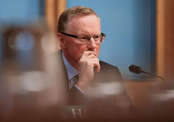 Reserve Bank Governor Philip Lowe looks on during the House of Representatives Economics Committee at Parliament House in Canberra, Australia, on Feb. 7, 2020. (Tracey Nearmy/Getty Images)