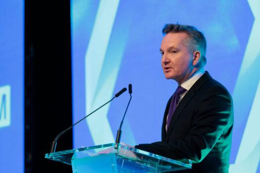 Chris Bowen, Australian Minister for Climate Change and Energy, speaks at the Sydney Energy Forum in Sydney, Australia, on July 12, 2022. (Brook Mitchell/Getty Images)