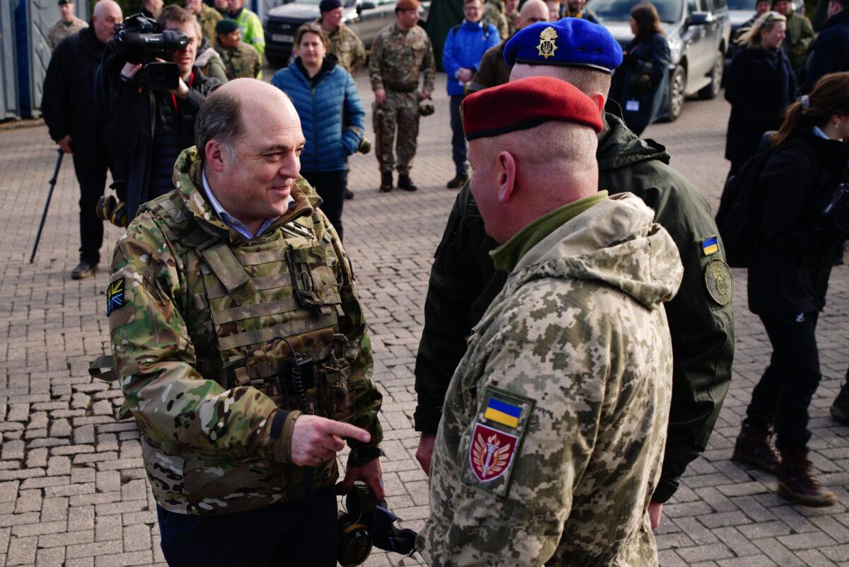Defence Secretary Ben Wallace meets Ukrainian soldiers during a visit to Bovington Camp in Dorset, England, on Feb. 22, 2023. (Ben Birchall - Pool/Getty Images)