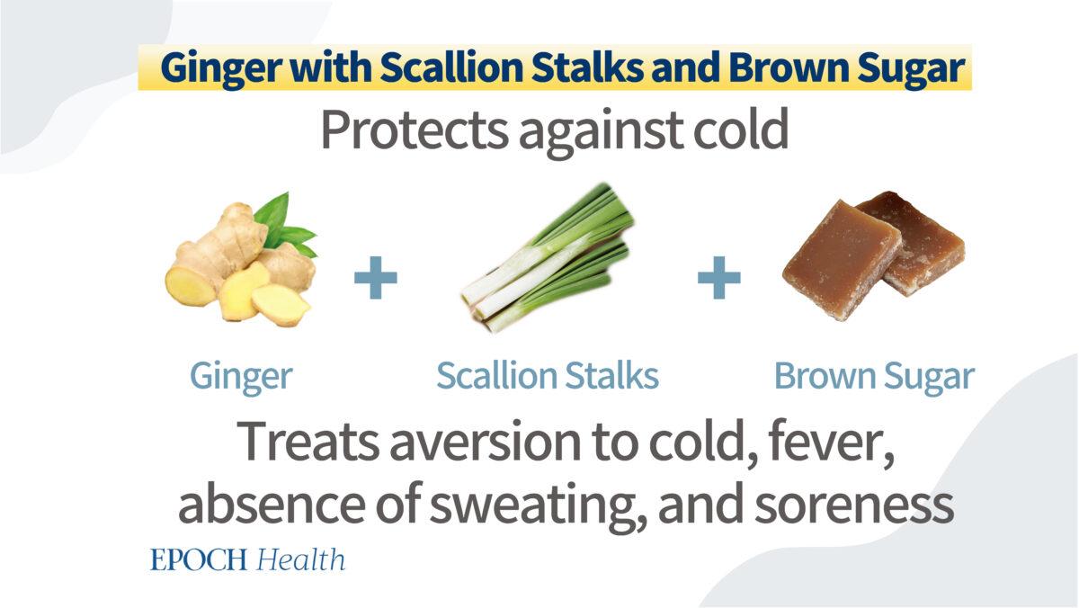 Ginger with scallion stalks and brown sugar. (The Epoch Times)