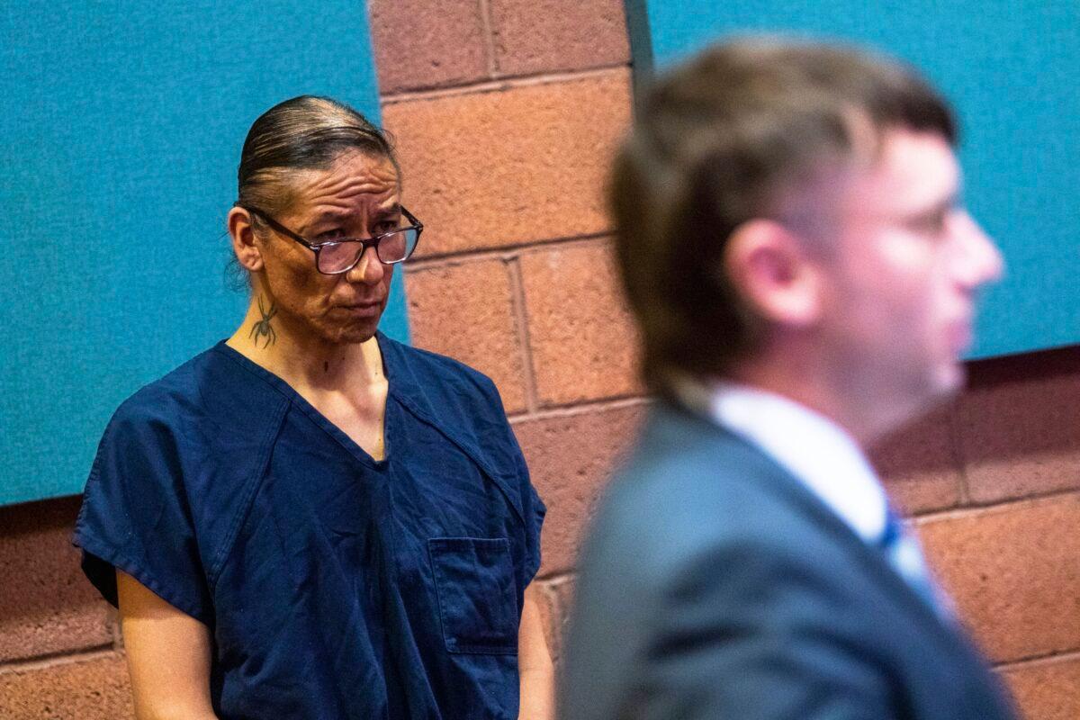 Nathan Chasing Horse listens to Chief Deputy Clark County District Attorney William Rowles speaking in court in North Las Vegas on Feb. 8, 2023. (Ty O'Neil/AP Photo)