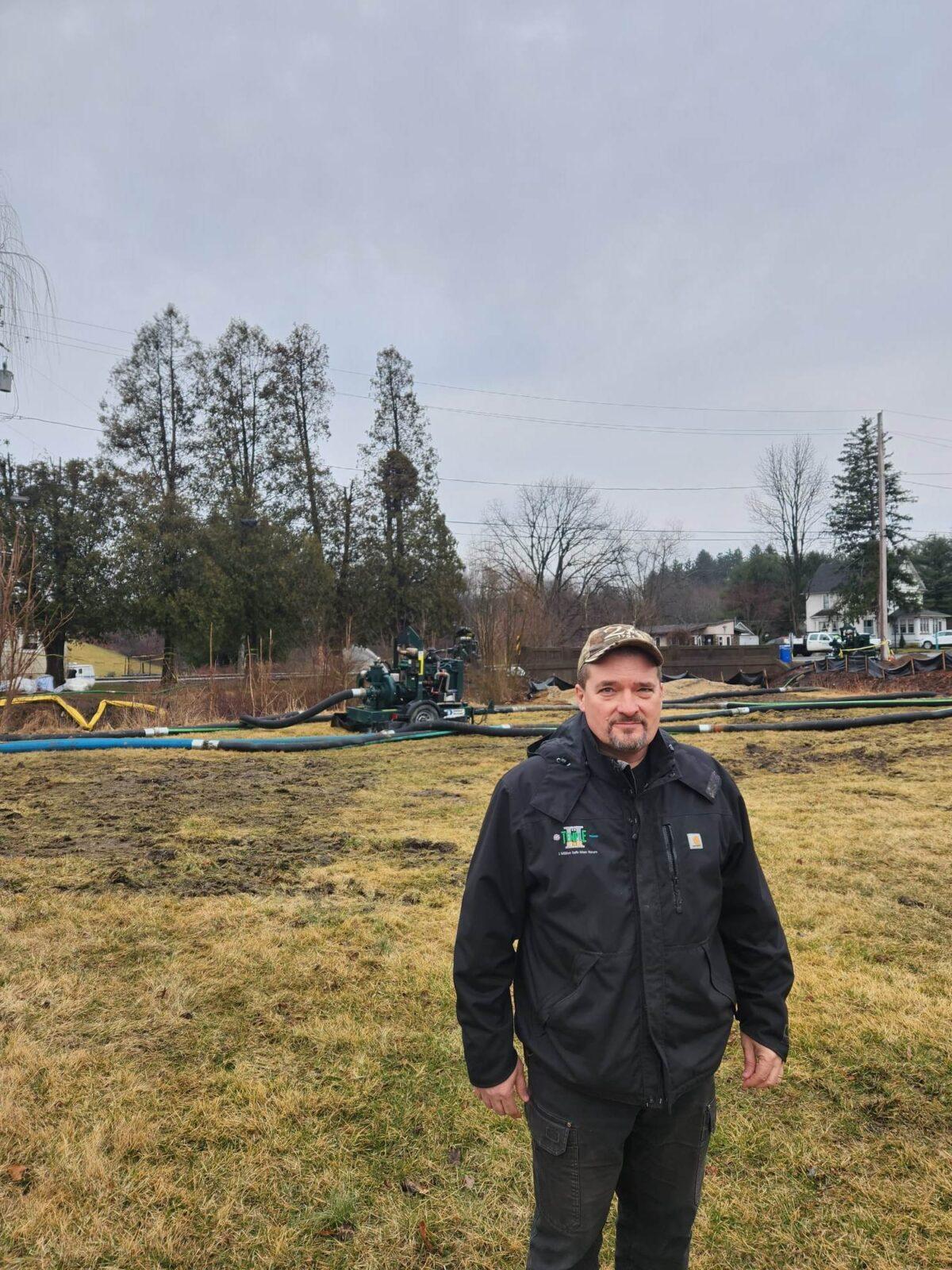 East Palestine resident Matthew Hupp lives near Sulphur Run, one of the contaminated waterways being treated after the train derailment. (Jeff Louderback/The Epoch Times)