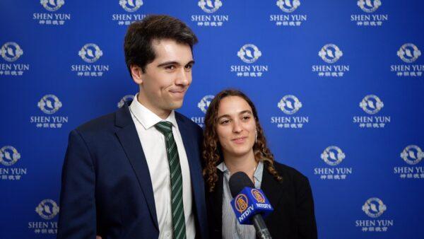 Lucas Etienne, a railway engineer, and Clothilde Gendreau, a law student, enjoyed Shen Yun in Paris on Feb. 18, 2023. (NTD)