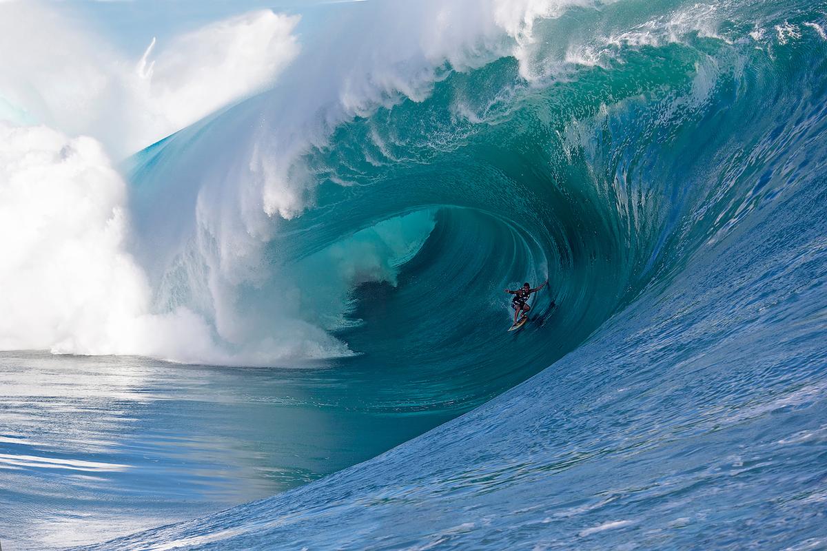 A photo of Koa Rothman at Teahupoo, Tahiti, displays an allegory of man versus nature. (Courtesy of <a href="https://www.instagram.com/fred_pompermayer/">Fred Pompermayer</a>)