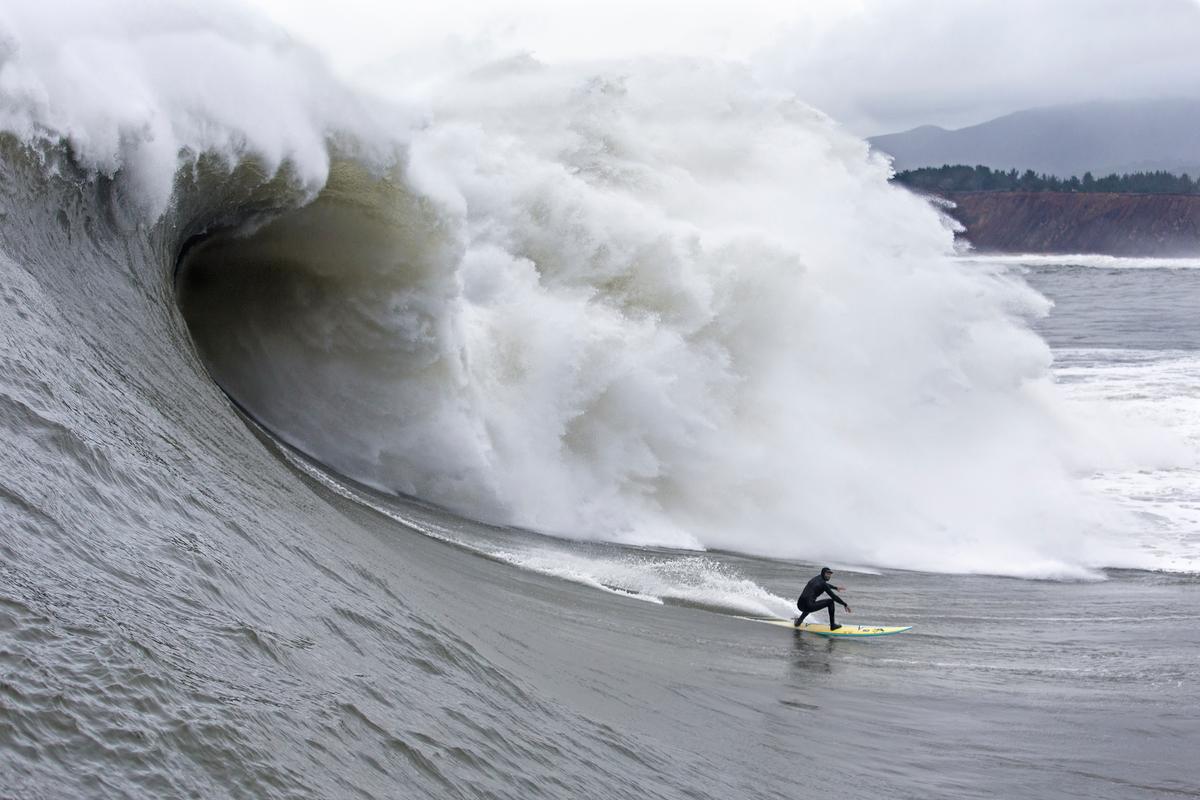 Kohl Christensen masters a mighty wave at Mavericks, California. (Courtesy of <a href="https://www.instagram.com/fred_pompermayer/">Fred Pompermayer</a>)