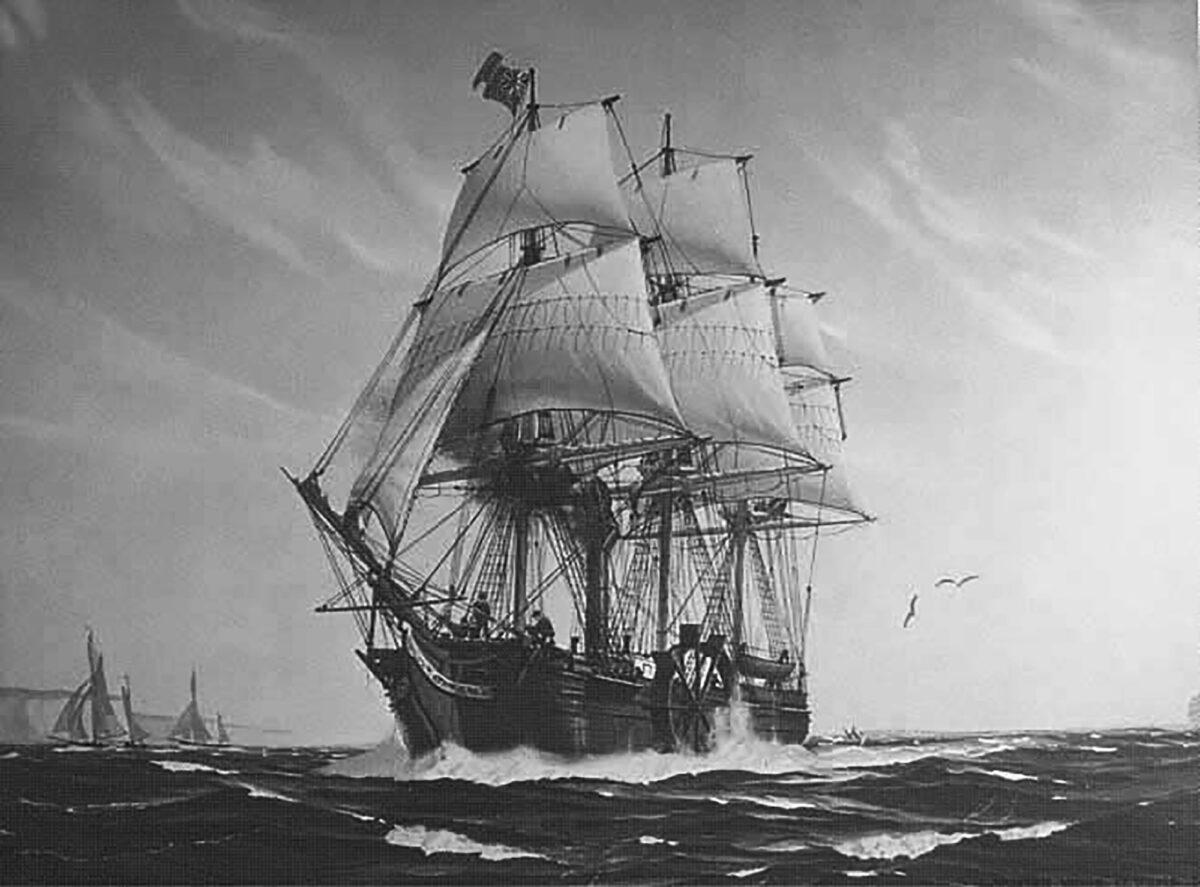 The 1819 painting of the SS Savannah by Hunter Wood, LT USMS. (Savannah Morning News via AP)