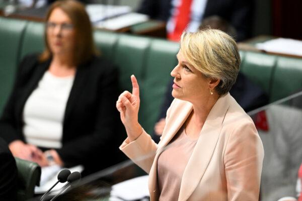 Australian Environment Minister Tanya Plibersek speaks during House of Representatives Question Time at Parliament House in Canberra on Feb. 15, 2023. (AAP Image/Lukas Coch)