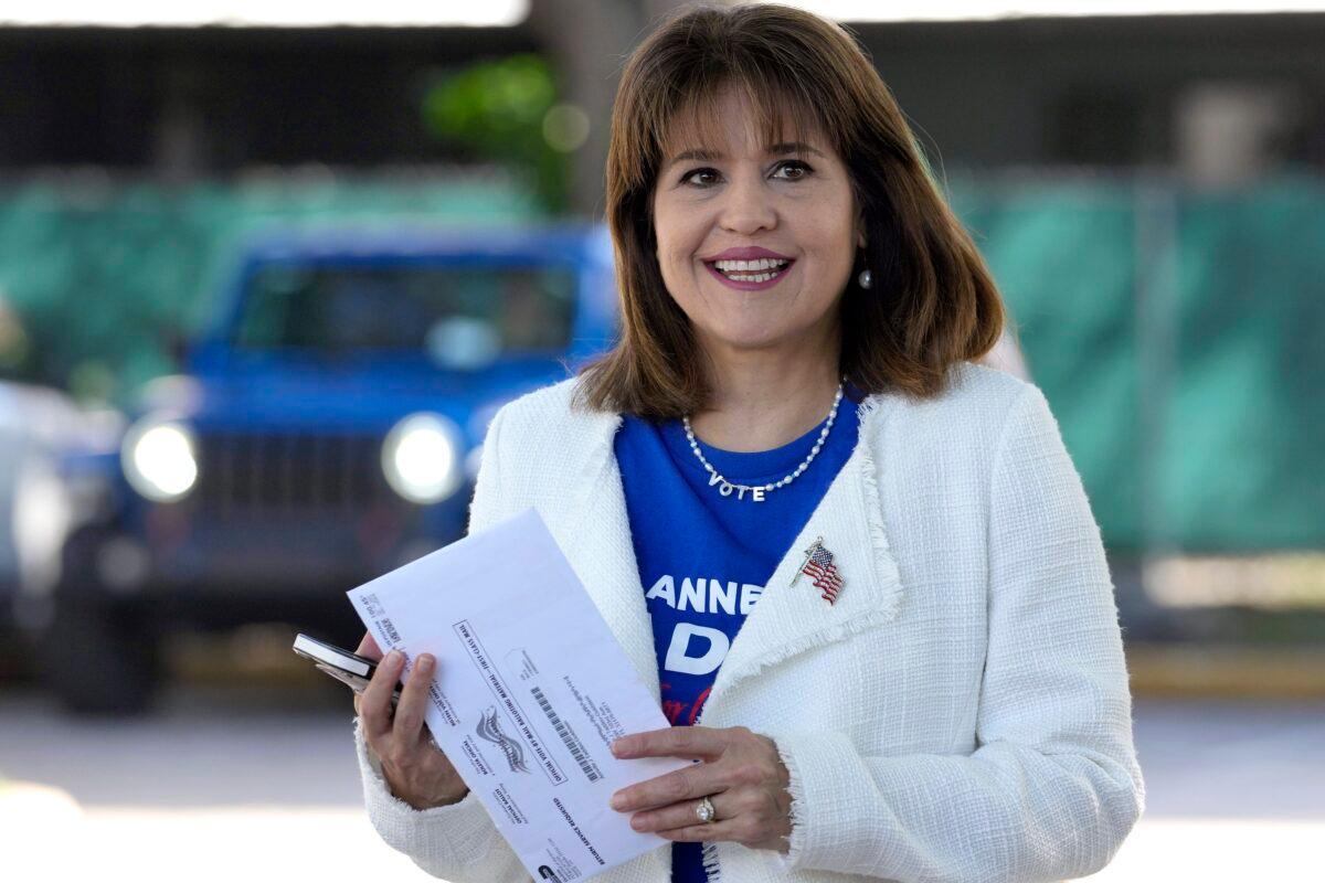 Annette Taddeo arrives to vote in the midterm election in Miami on Nov. 8, 2022. (Lynne Sladky/AP Photo)