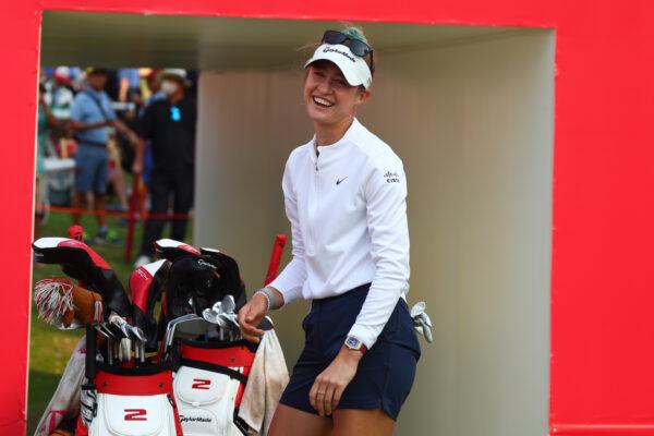 Nelly Korda of the United States smiles before tee off at 1st hole during the final round of the Honda LPGA Thailand at Siam Country Club in Chon Buri, Thailand, on Feb. 26, 2023. (Thananuwat Srirasant/Getty Images)