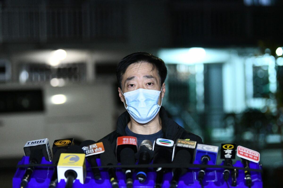 West Kowloon Regional Criminal Headquarters Superintendent Chung Nga-lun provided an account of the progress of the murder case, in Lung Mei Village, Tai Po, Hong Kong, on Feb. 26, 2023. (Big Mack/The Epoch Times)