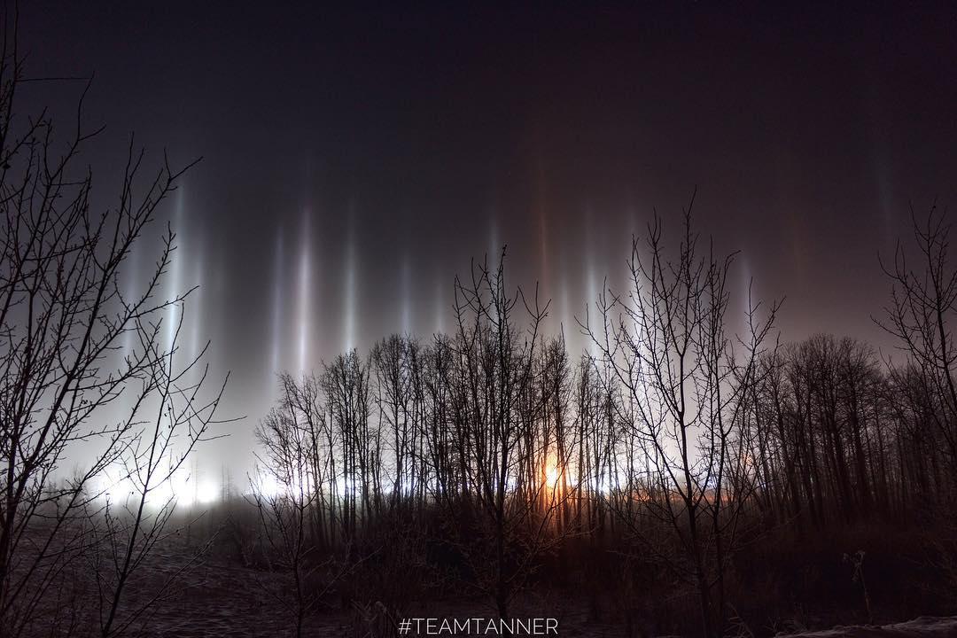 Light pillars photographed by Darlene Tanner. (Courtesy of <a href="https://www.instagram.com/dartanner/">Dar Tanner</a>)