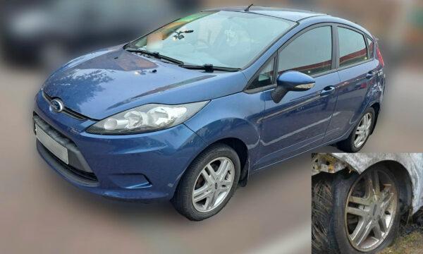 Police handout photos of Ford Fiesta car and a distinct alloy wheel believed to have been used in the attack on DCI John Caldwell. (PSNI)