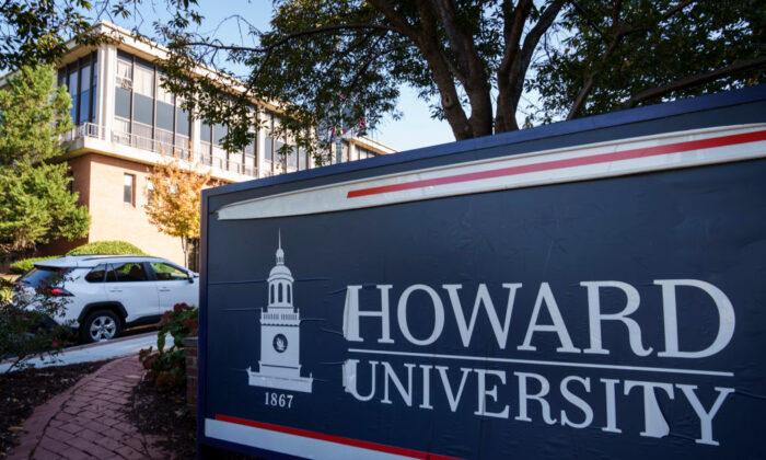 An entrance sign near the main gate at Howard University in Washington on Oct. 25, 2021. (Drew Angerer/Getty Images)