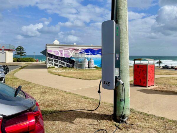 The first Ausgrid EVX electric vehicle charger at Dixon Park in Newcastle, Australia, Dec. 19, 2022. (AAP Image/Supplied by Ausgrid)