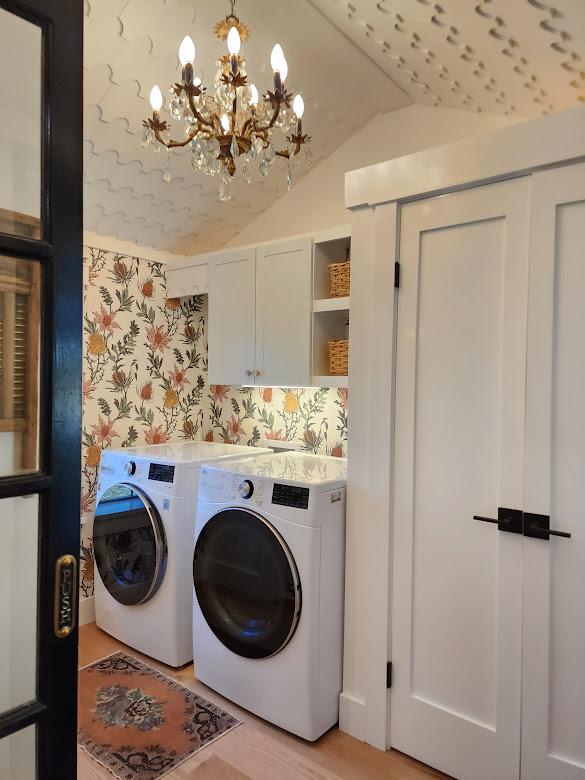 The laundry room with shingled ceiling. (Courtesy of <a href="https://www.instagram.com/crazyfixerupper/">DeWitt Paul</a>)