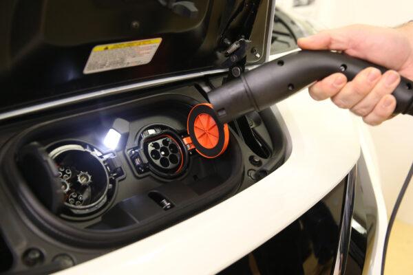A charging device for a Nissan Leaf vehicle is seen in Melbourne, Australia, on July 11, 2019. (Michael Dodge/Getty Images)