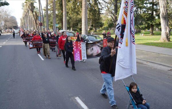 Attendees walk in Sacramento, Calif., for the MMIP Day of Action on Feb. 7, 2023. (Courtesy of The Yurok Tribe)