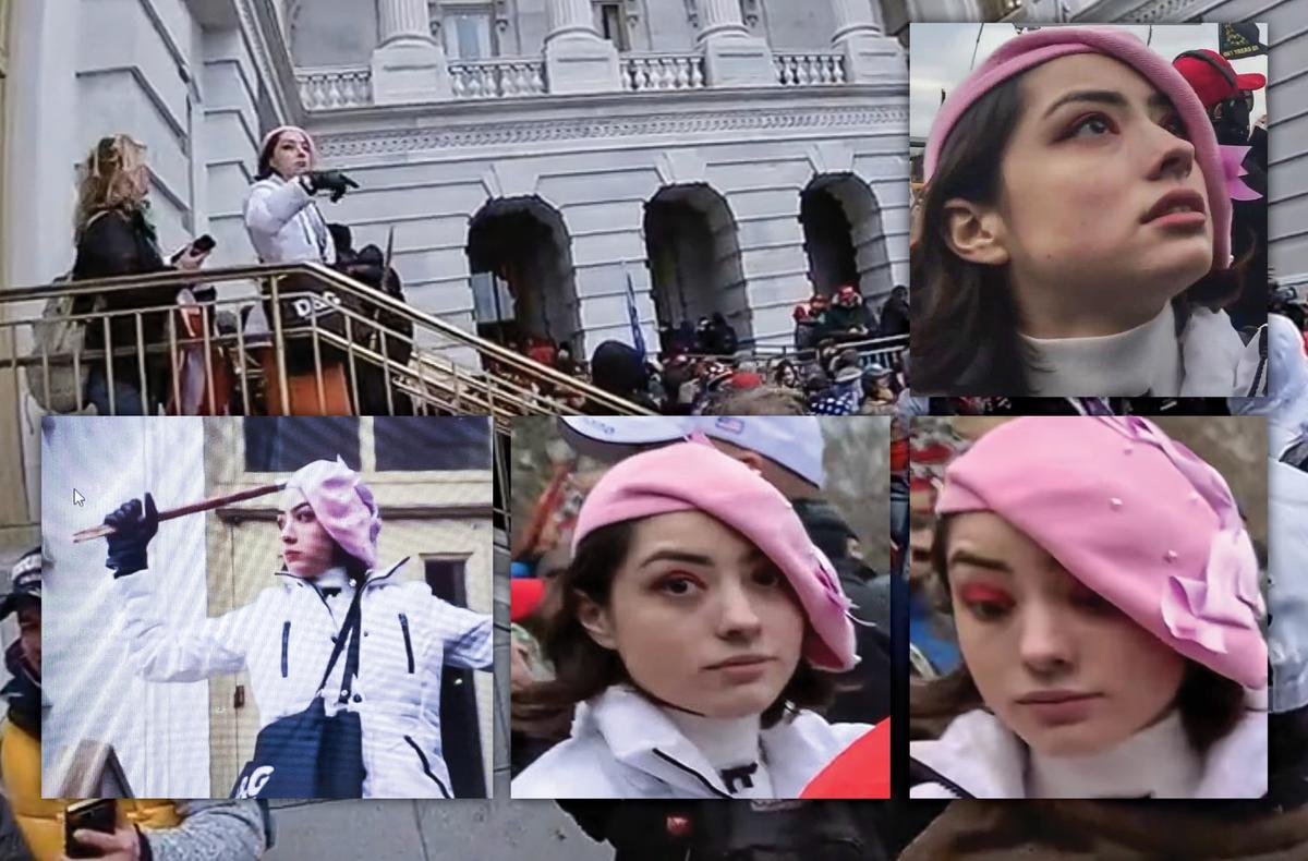 A woman known only as "Pink Beret" directed and lured people into the U.S. Capitol on Jan. 6, 2021, a defense attorney contends. (U.S. District Court-Open Source Video/Screenshots via The Epoch Times)