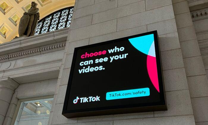 TikTok advertisement in Union Station, Washington, on Feb. 17, 2023. (Madalina Vasiliu/The Epoch Times)