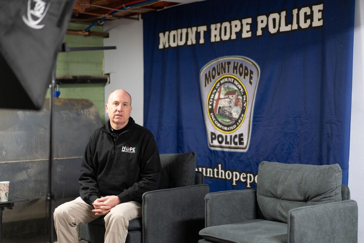 Mount Hope Police Chief Paul Rickard talks about his "Coffee with the Chief" program in Otisville, N.Y., on Feb. 24, 2023. (Cara Ding/The Epoch Times)