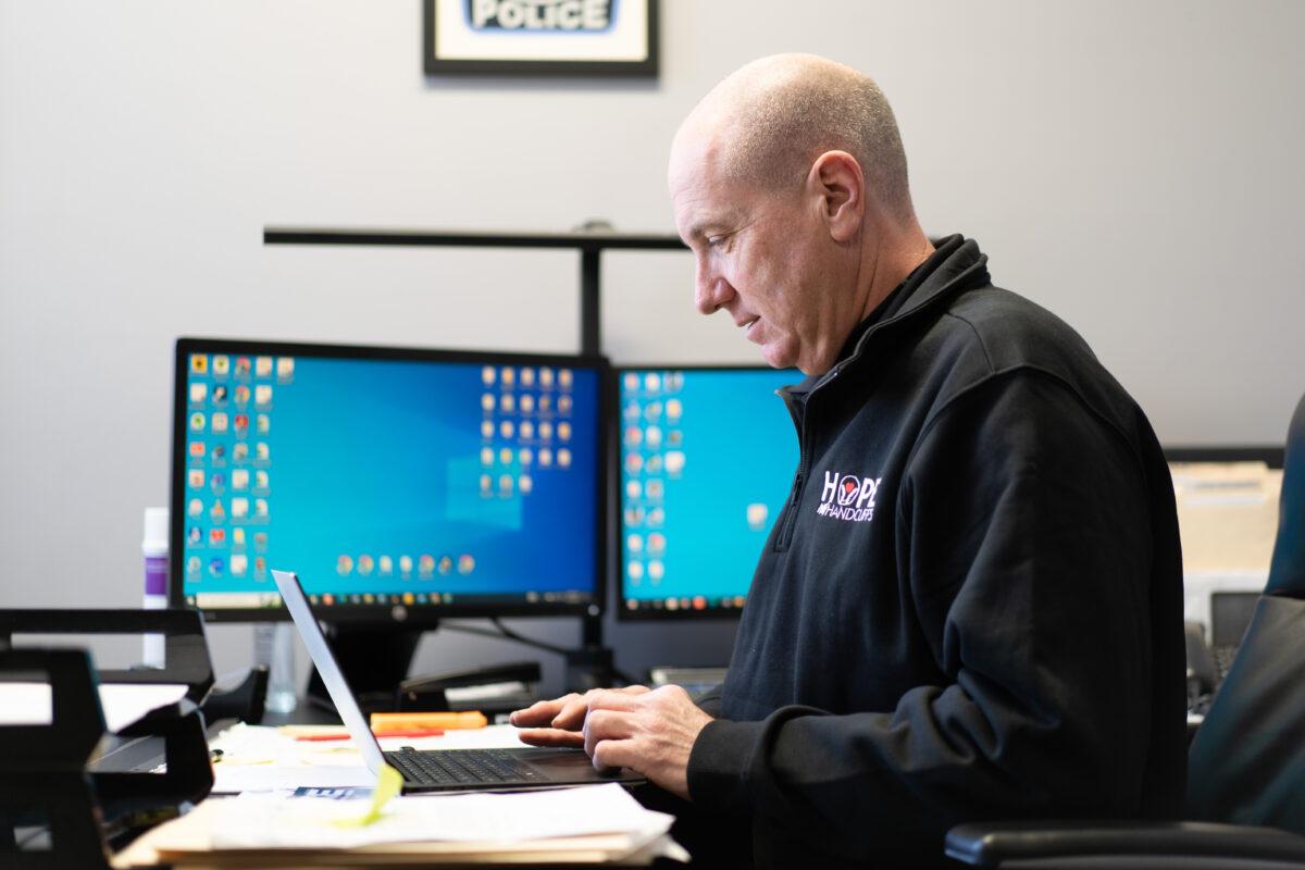 Mount Hope Police Chief Paul Rickard in his office in Otisville, N.Y., on Feb. 24, 2023. (Cara Ding/The Epoch Times)