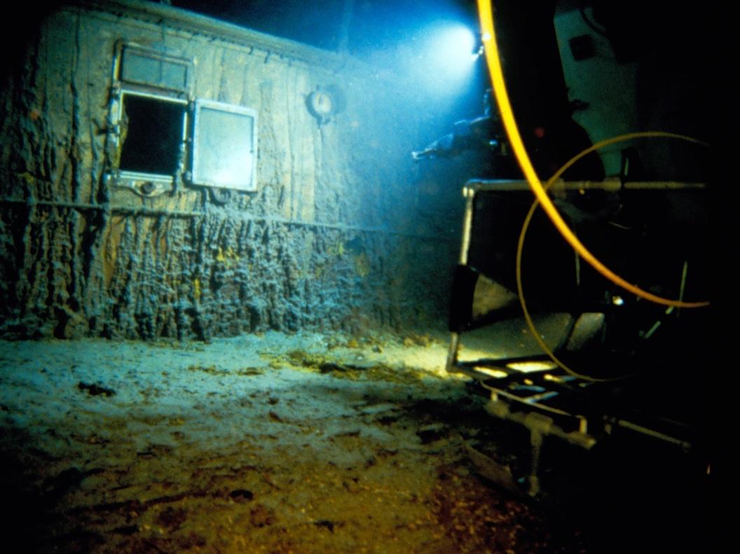 HOV Alvin parked on the deck of the sunken RMS Titanic. (Courtesy of WHOI Archives /©Woods Hole Oceanographic Institution)