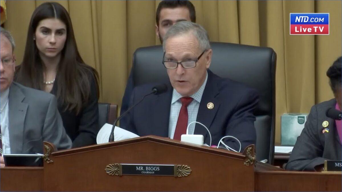 Rep. Andy Biggs (R-Ariz.) speaks at a House Judiciary Committee Subcommittee hearing in Washington on March 1, 2023, in a still from video footage. (House Judiciary Committee Youtube/Screenshot via NTD)