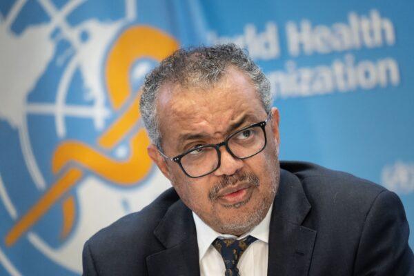 WHO Director-General Tedros Adhanom Ghebreyesus holds a press conference at the World Health Organization's headquarters in Geneva, Switzerland, on Dec. 14, 2022. (Fabrice Coffrini/AFP via Getty Images)