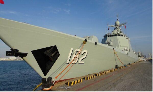 China's Type 052DL destroyer is displayed at IDEX for the first time, in Abu Dhabi, United Arab Emirates, in February 2023. China could also sell Russia its Type 052DL destroyer to ensure Moscow assists future Chinese wars for hegemony. (Courtesy of Richard Fisher)