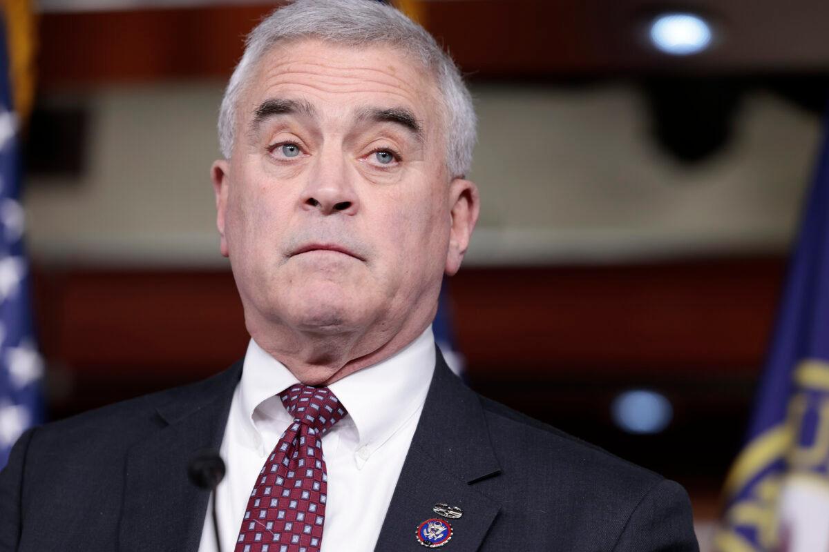 Rep. Brad Wenstrup (R-Ohio) speaks during a news conference following a weekly House Republican caucus conference meeting at the U.S. Capitol Building in Washington on Jan. 19, 2022. (Anna Moneymaker/Getty Images)