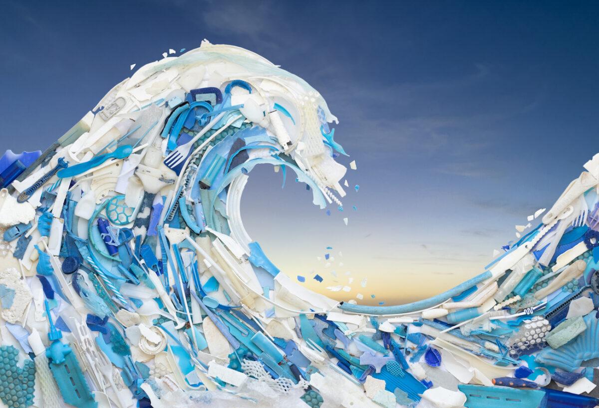 Concept image of a wave of plastic ocean pollution. (Alistair Berg/Getty Images)