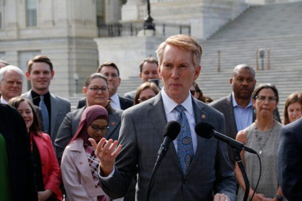 Sen. James Lankford (R-Okla.) introduced the bipartisan Charity Act to enhance donors' tax deduction on Capitol Hill in Washington on March 1, 2023. (Madalina Vasiliu/The Epoch Times)