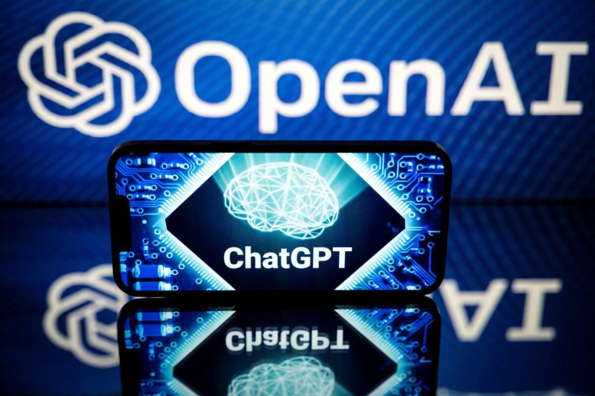 Screens displaying the logos of OpenAI and ChatGPT are pictured in Toulouse, France, on Jan. 23, 2023. (LIONEL BONAVENTURE/AFP via Getty Images)