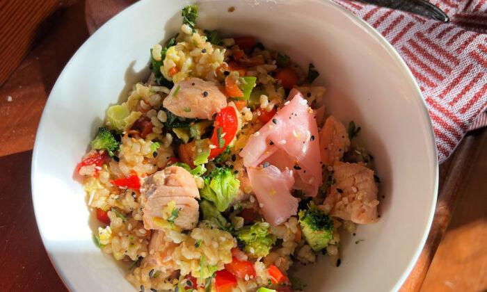 Hooked on Salmon, Fried Rice and Veggies