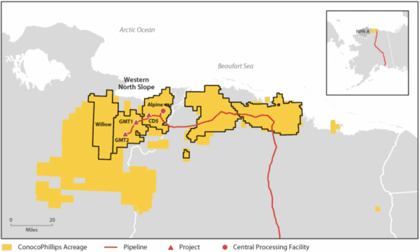 Texas-based ConocoPhillips' proposed Willow Project is within the 23-acre National Petroleum Reserve in Alaska (NPRA) on Alaska’s North Slope. (Courtesy ConocoPhillips)