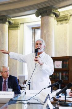 Dr. John Witcher speaks in the Mississippi Capitol building addressing adverse events from the COVID-19 vaccine in 2023. (Courtesy of Charlotte Stringer Photography)